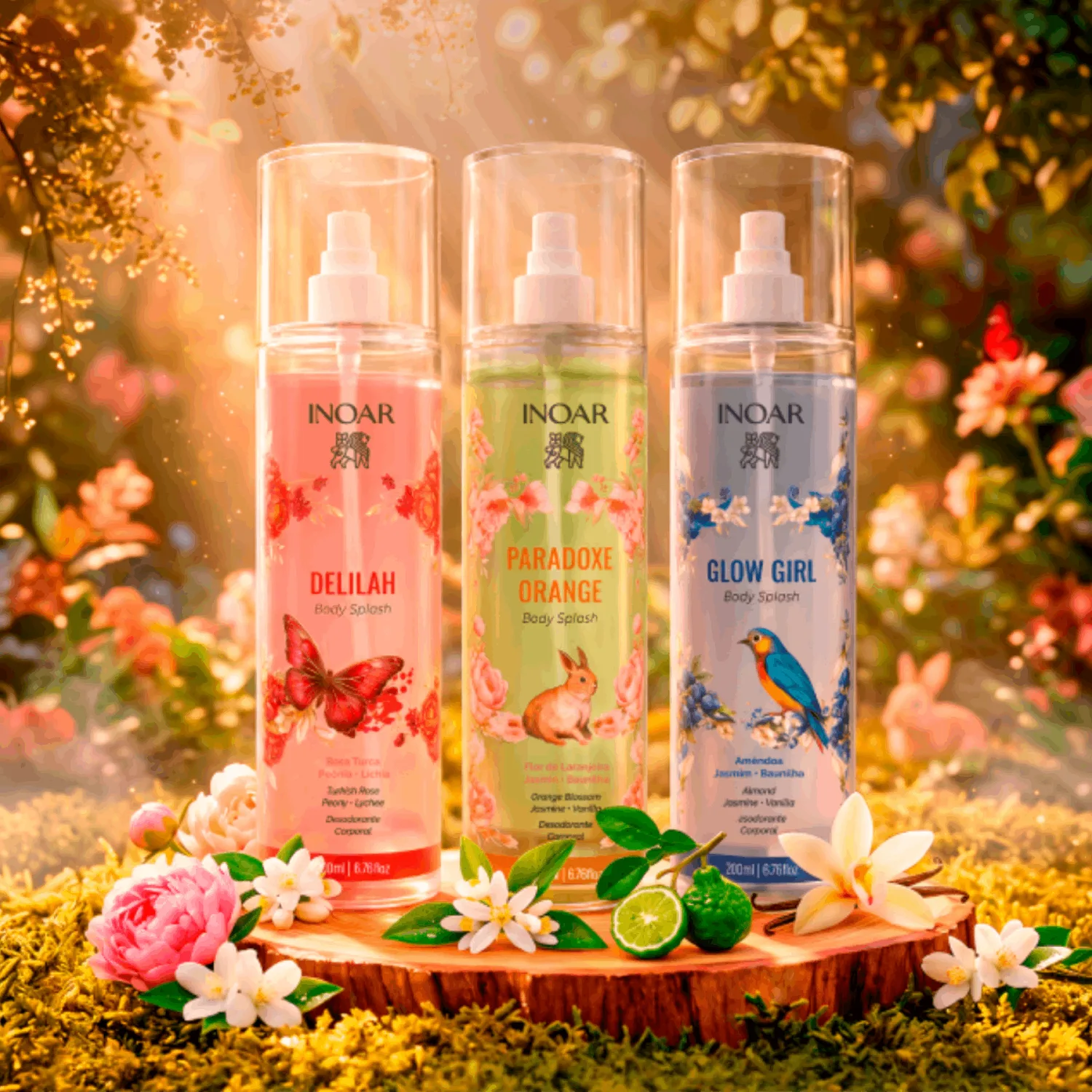 Body Splash INOAR - Delilah + Glow Girl + Paradoxe Orange. 200ml.