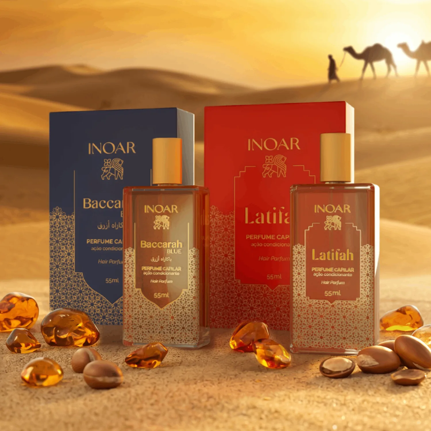 Perfume capilar INOAR - Latifah e Baccarah Blue. Perfumação árabe luxuosa. 55ml.